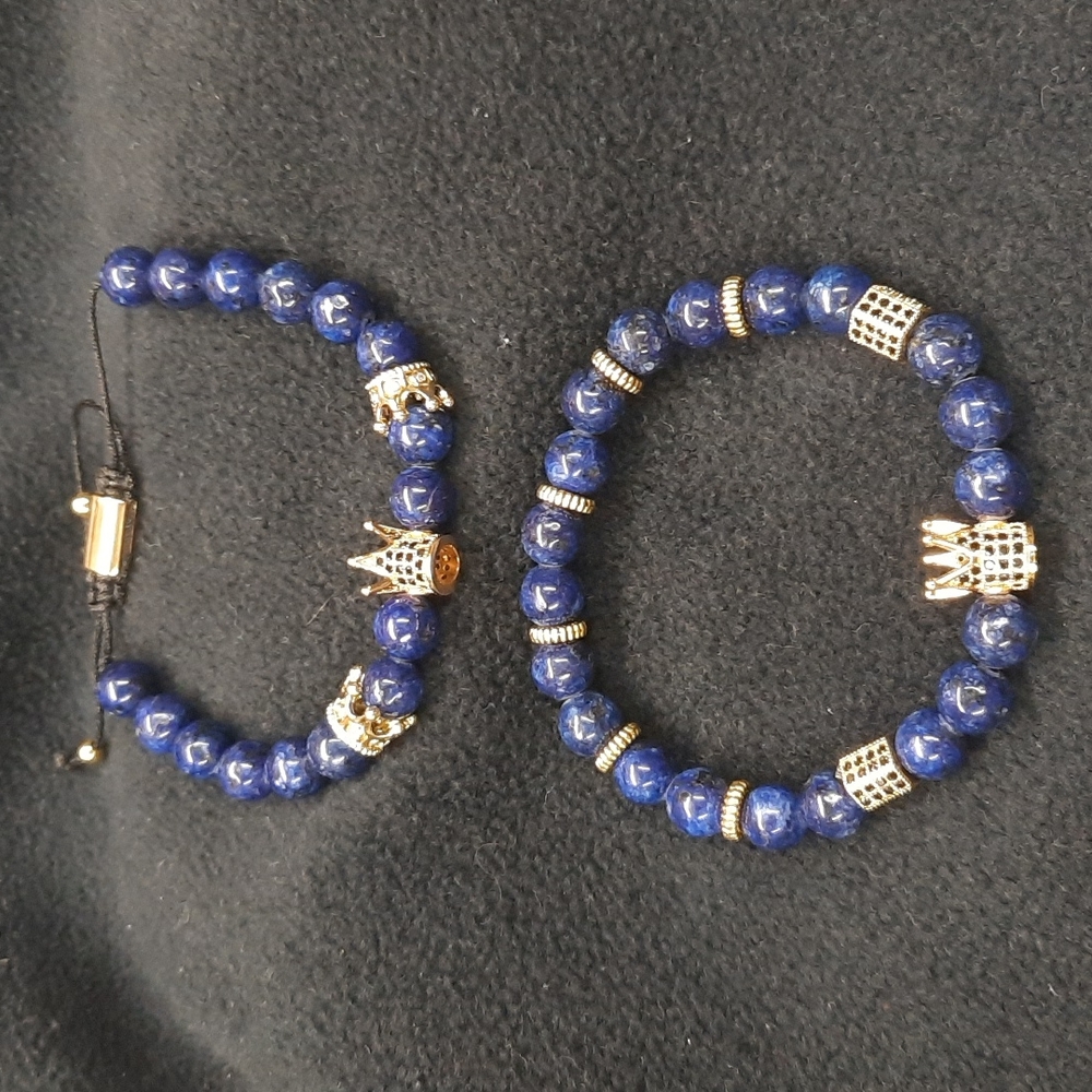 Couples blue lapis king queen bracelets